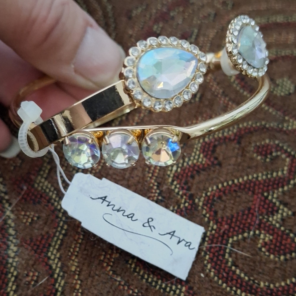 New 2pc Anna & Ava Aurora Borealis Crystal Gold Bracelets.